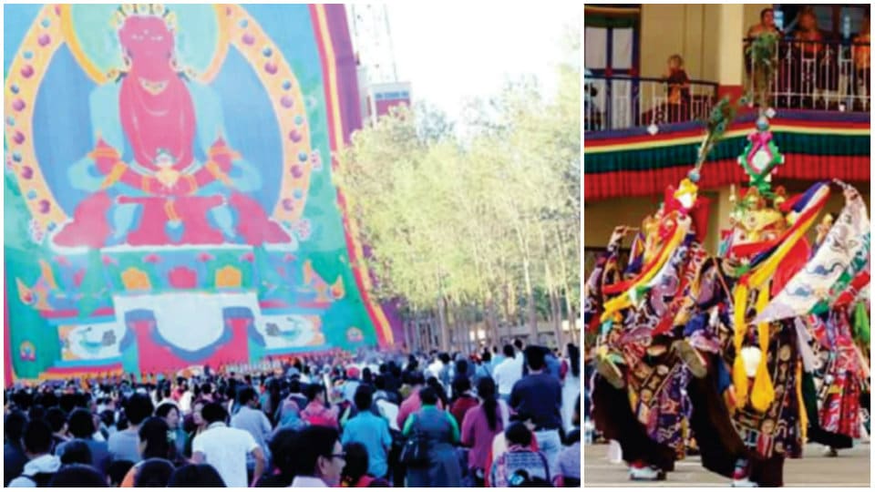 Unveiling of Lord Buddha screen, cham dance at Bylakuppe