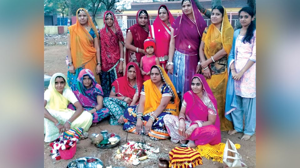 Rajasthani women perform Sheetala Puja at Bisilumaramma Temple
