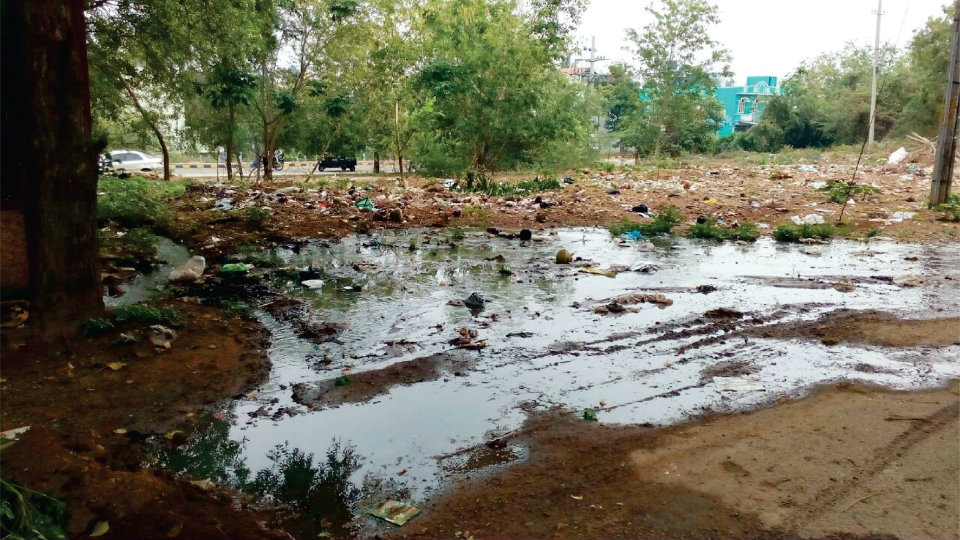 Stagnant sewage water emanating foul smell in Shanthinagar