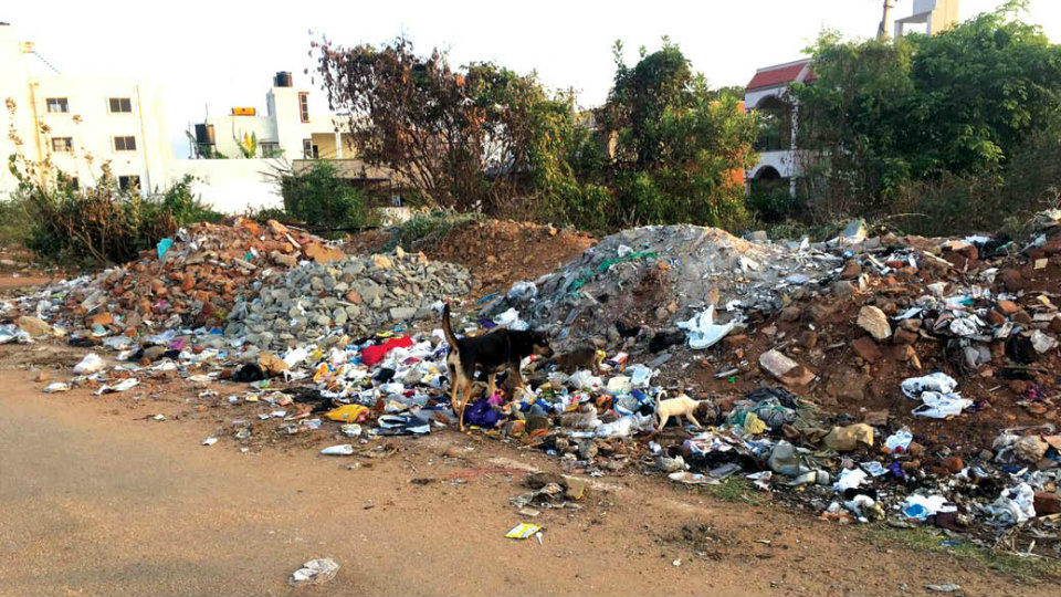 Debris, garbage dumped on Service Road near Rajarajeshwari Nagar