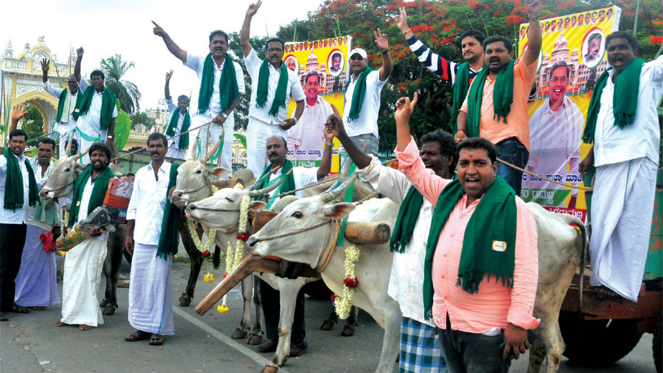 Waiving of farm loans celebrated with bullock cart procession