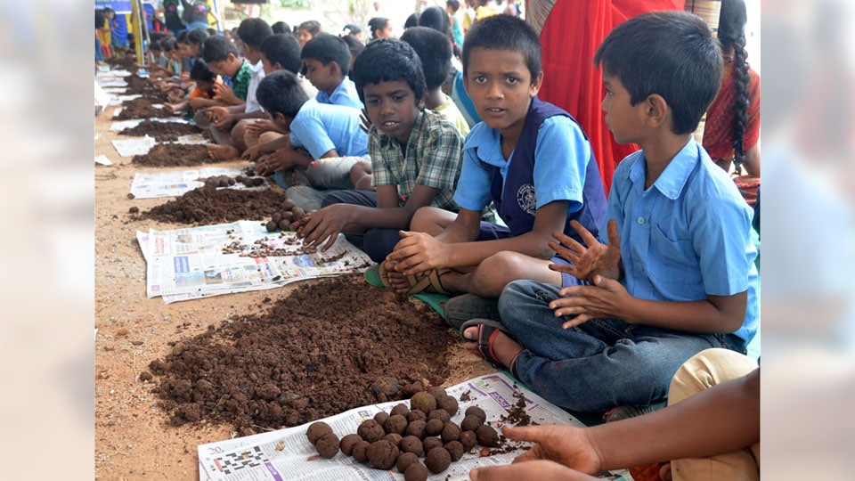 Children join hands in seed ball culture