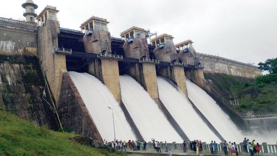 Harangi Dam full, Gates open