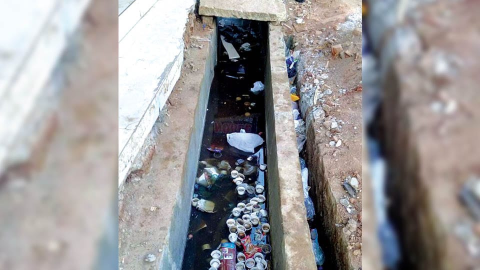 Incomplete drain works near Tipu Masjid at Bannimatap