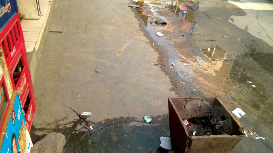Sewage water overflowing from blocked drain on Ashoka Road
