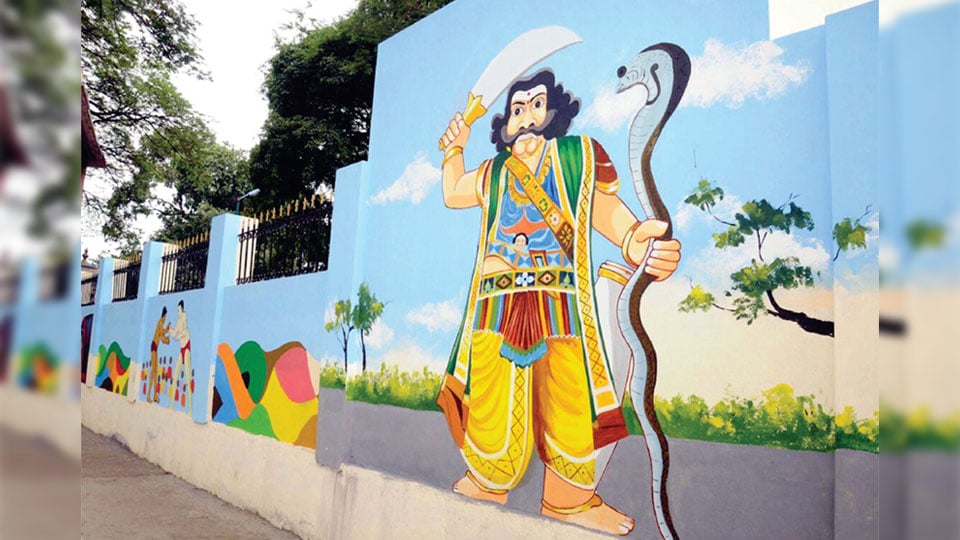 Theme-based paintings adorn city walls to attract Dasara tourists