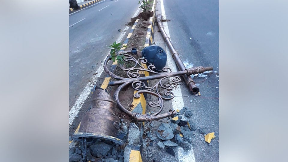 Heritage-look street lamp knocked down