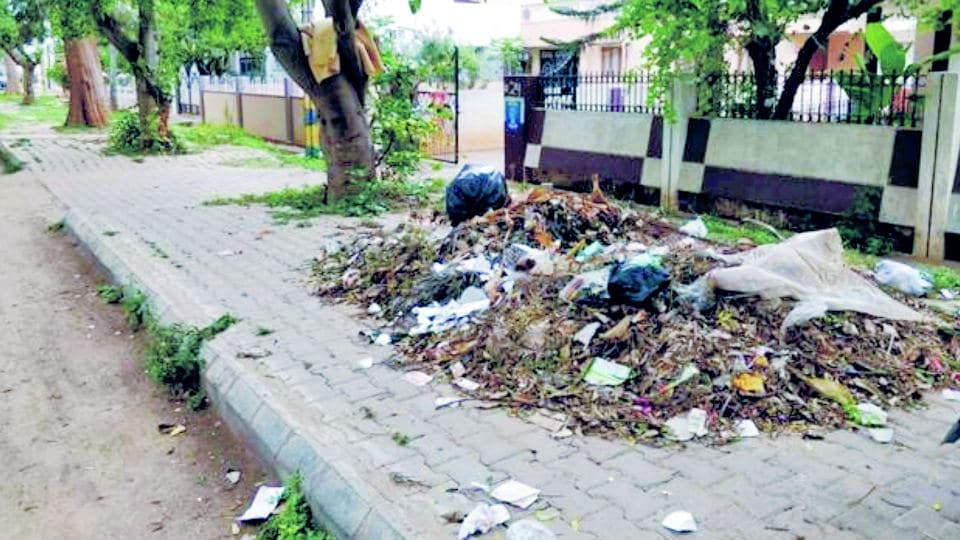 Garbage scattered on Gaganachumbi Double Road