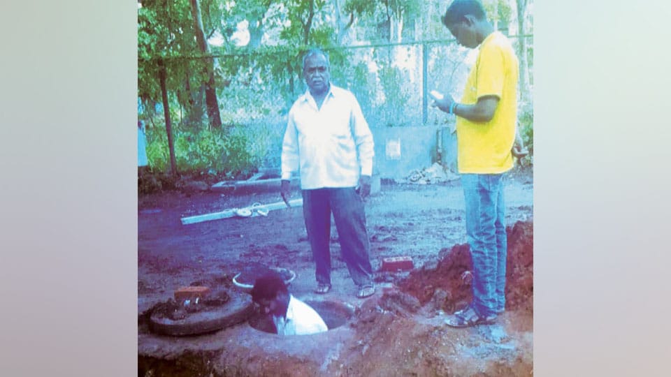 Illegal manhole work at Saraswathipuram Swimming Pool premises