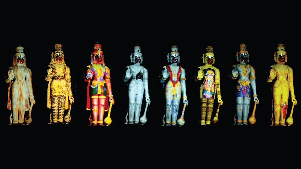 Hanuman Statue at SGS Ashrama worshipped through 4K projection mapping