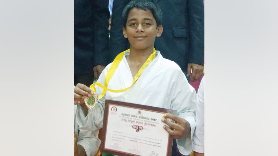 Wins Gold in State-level Dasara Karate Tourney