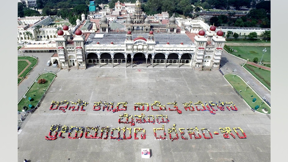 Prelude to 83rd Akhila Bharata Kannada Sahitya Sammelana: 2,000 students stand to form Kannada words at Palace