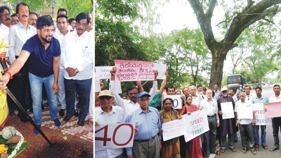Amid protest, counter-protest: MP launches Hunsur Road straightening works