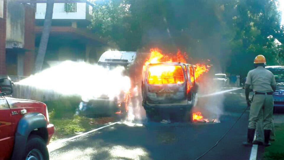 Lucky escape for kids as school van catches fire