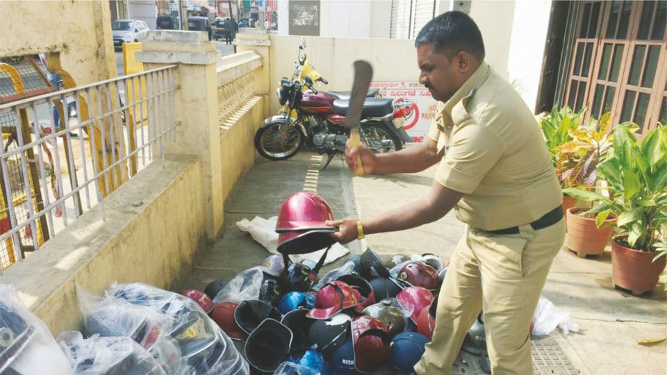 Police destroy duplicate, unsafe helmets