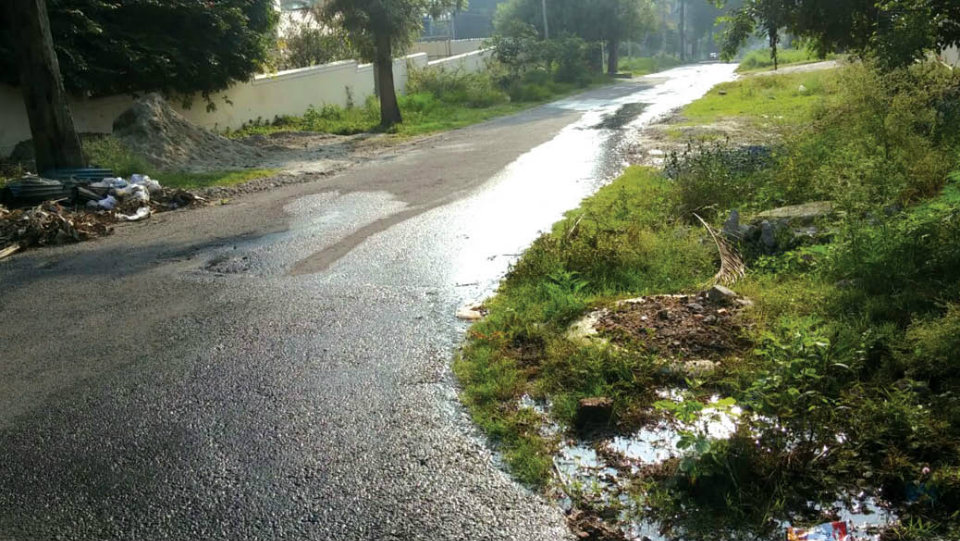 Leaking water pipeline on KRS and Vivekananda Roads