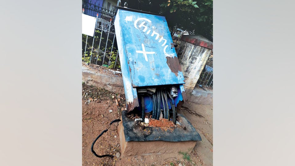 Set right this telephone box at Chamundipuram