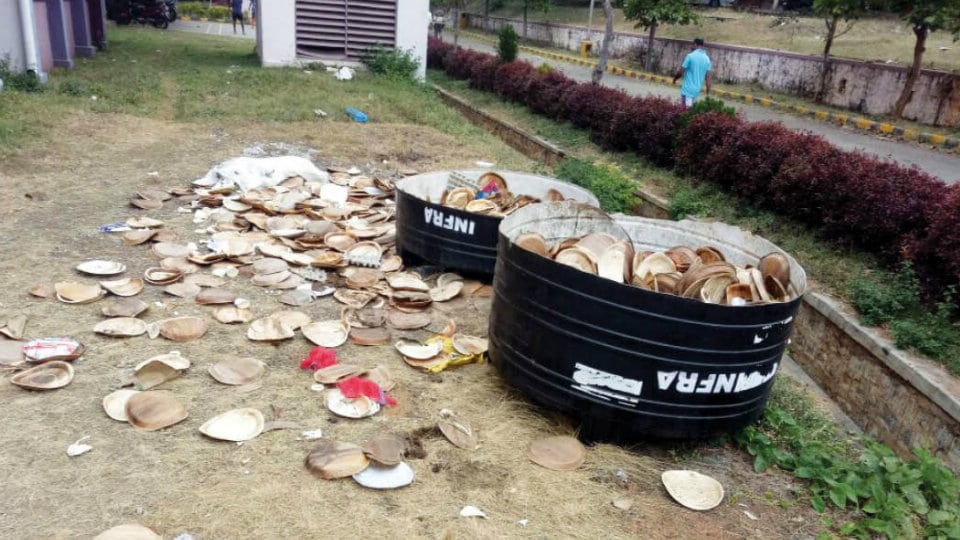 Plea to clear used food plates at Chamundi Vihar Stadium