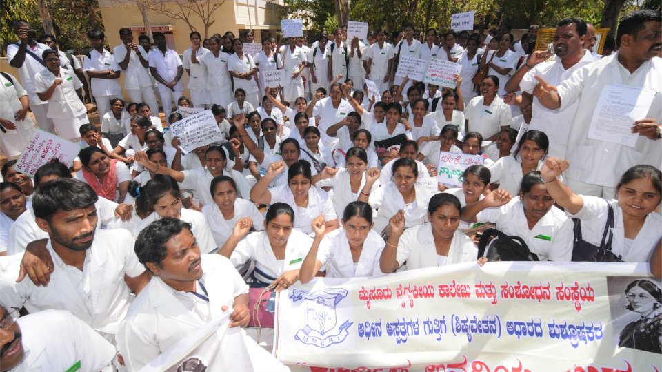 Govt. Hospitals’ Contract Nurses seek better pay, stage protest