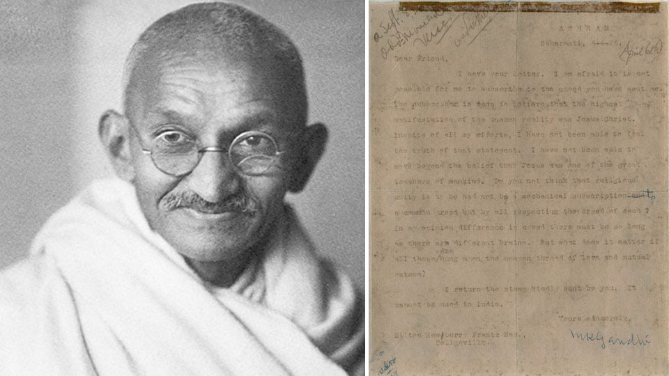 Mahatma Gandhi’s letter on Jesus Christ up for sale