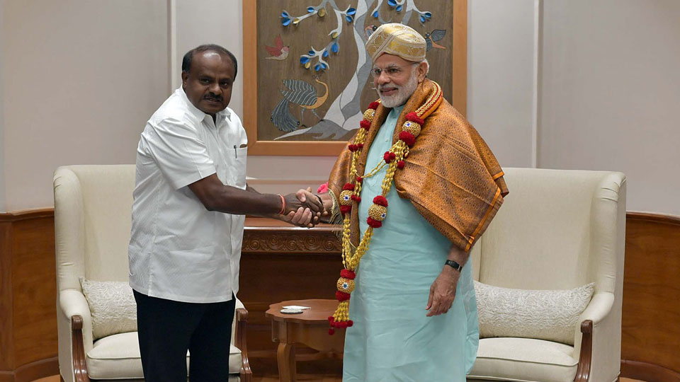 Chief Minister H.D. Kumaraswamy meets Prime Minister Narendra Modi