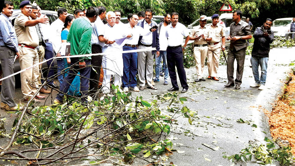 Revenue Minister R.V. Deshpande inspects rain damage in Makutta