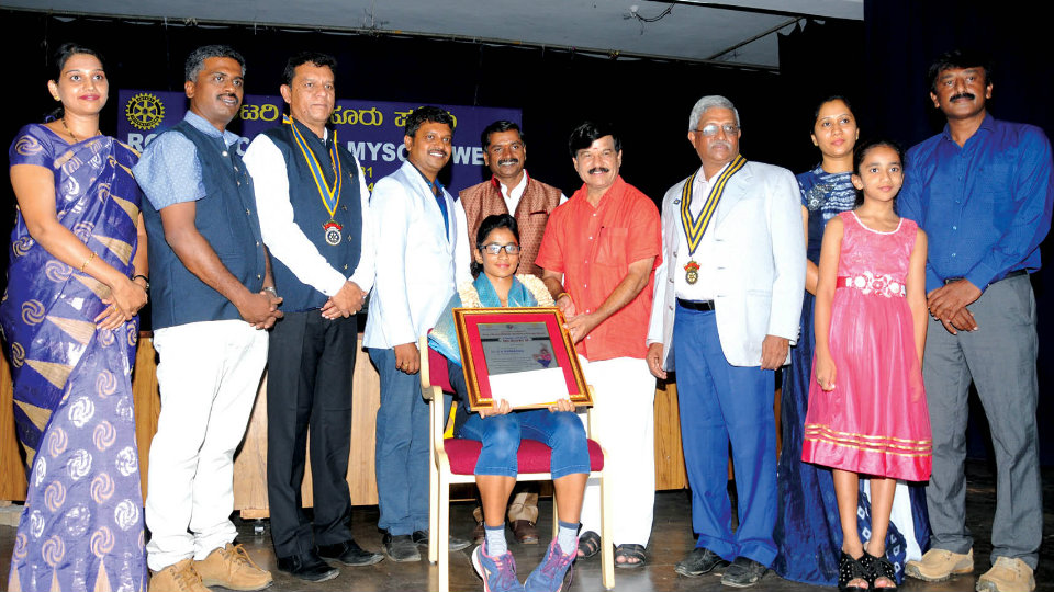 Rotary Mysore Midtown felicitates International Yoga champ Kushi