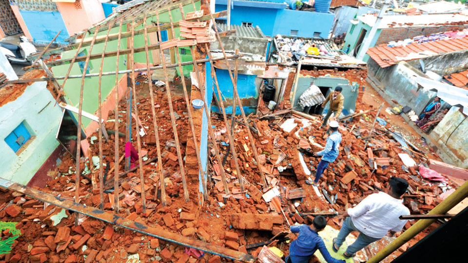 Wall collapse in Ghousianagar