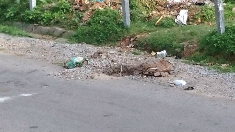Open manhole posing danger in Raghavendranagar