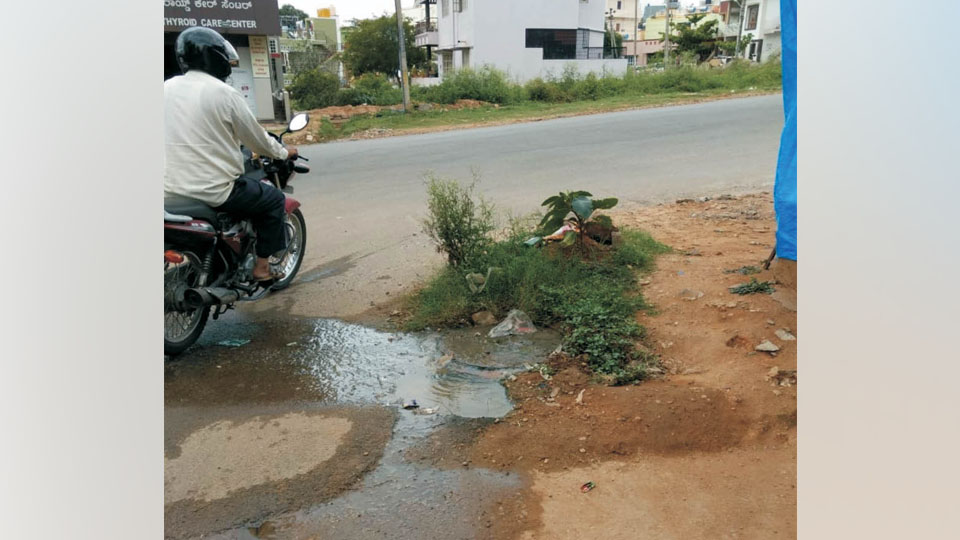 Overflowing manhole at Mahajana Layout