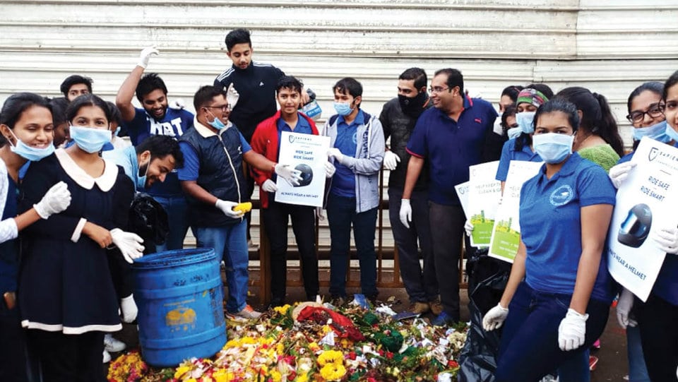 Students take up cleaning around temple atop Chamundi Hill