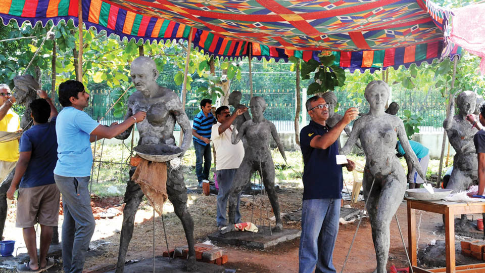 The Mahatma’s Sculptures taking shape at Gandhi Bhavan in Manasagangothri