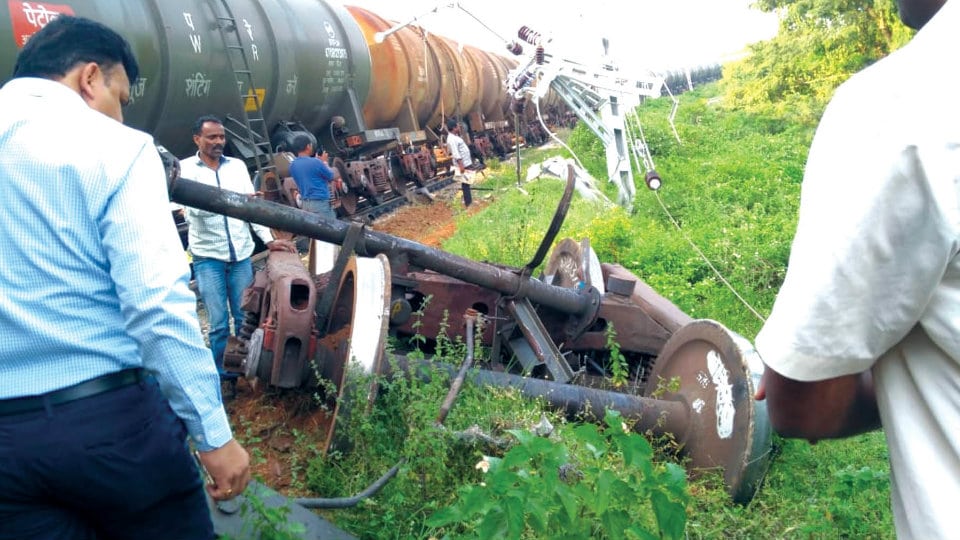 Petroleum tanker train derails throwing rail traffic out of gear on Mysuru-Bengaluru section