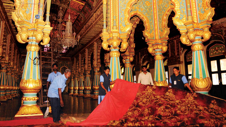 Palace Durbar Hall getting ready for Navarathri