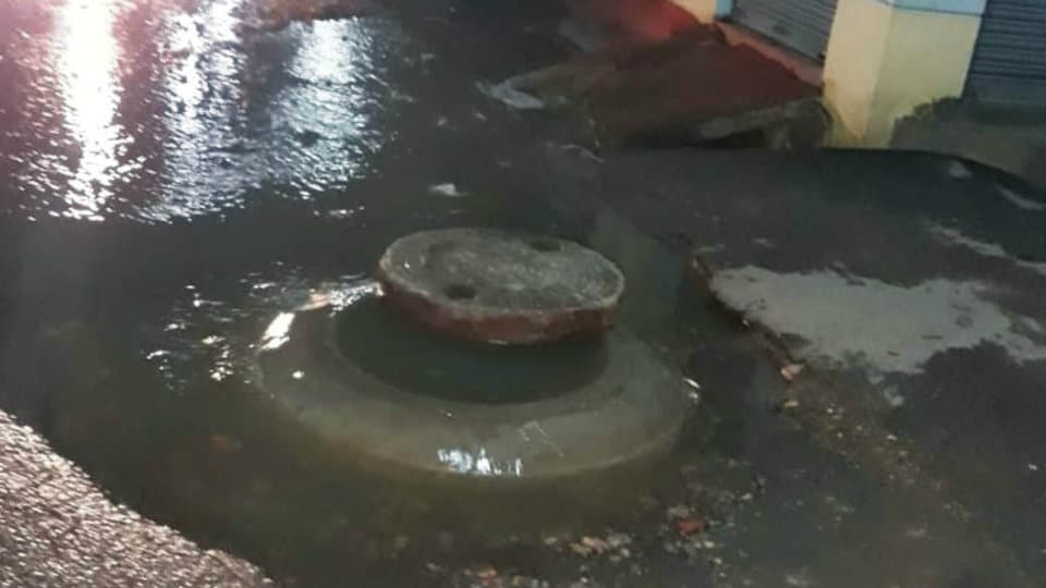 Overflowing manhole causing problems in Shanthinagar