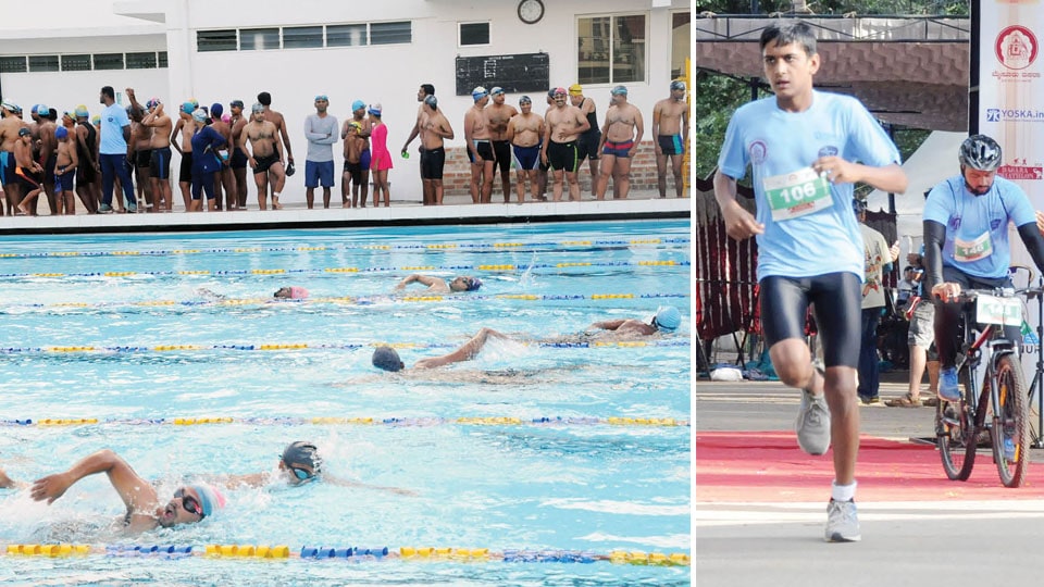 Dasara Triathlon event held: Participants Swim, Pedal and Run to Win