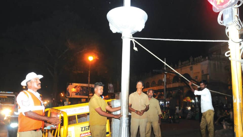 Traffic Cop prevents lamp post from falling on road