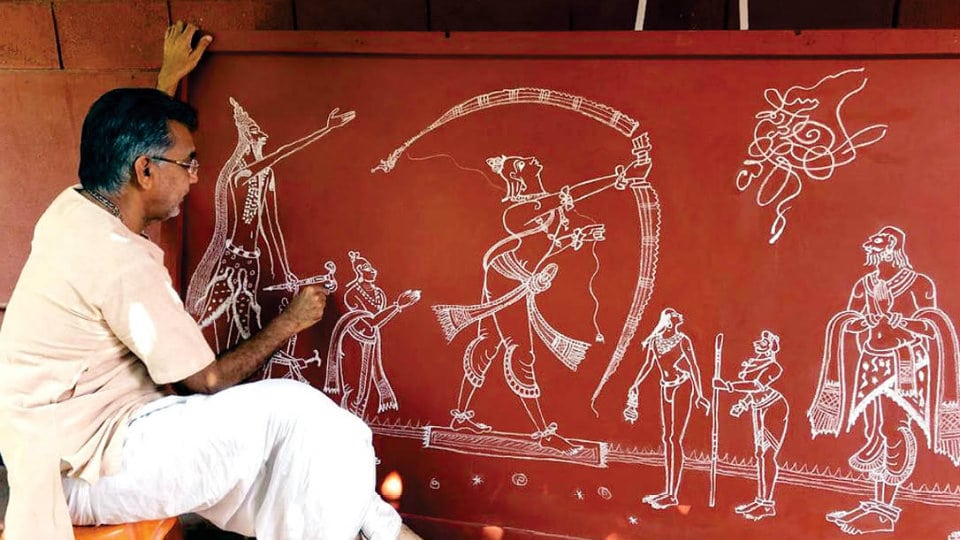 Unveiling of artist Ganjifa Raghupathi Bhat’s  art-works on ‘Sri Ramayana Darshanam’