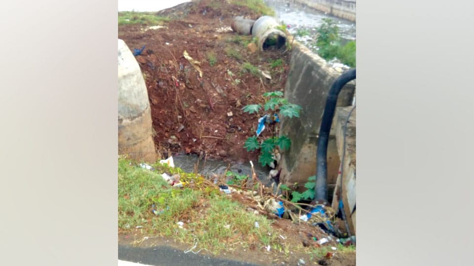 Big drain without side wall posing danger at Bannimantap