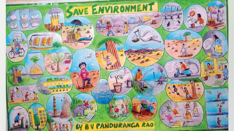 Collage of cartoons on Environmental Awareness enters Record Book - Star of  Mysore