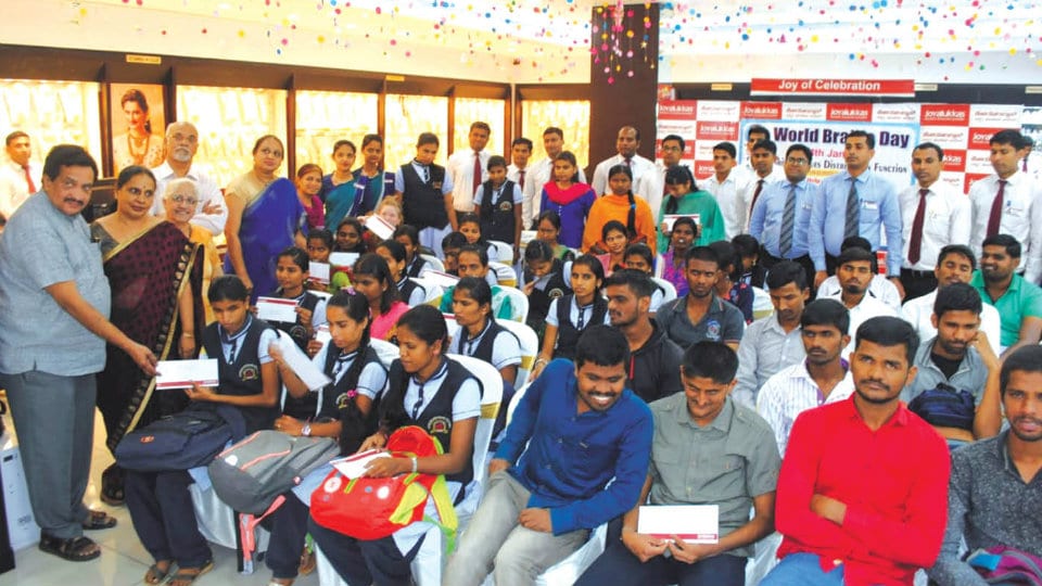 World Braille Day at Joyalukkas Scholarships distributed to  visually impaired degree students
