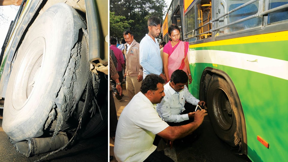 Tyre burst: Lucky escape for bus passengers