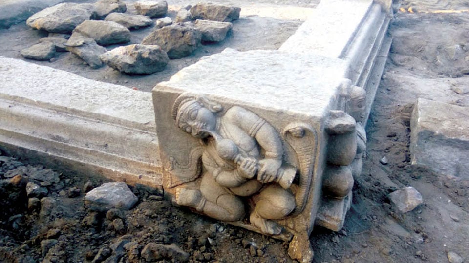 Carved sculpture stone found in Melukote