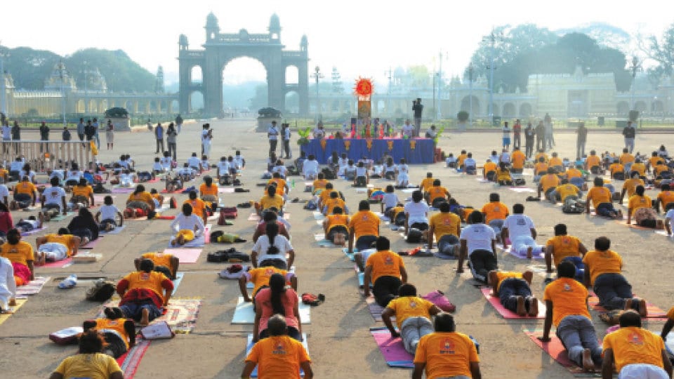 Over 1,400 yoga enthusiasts take part in Mass Suryanamaskara in Mysuru
