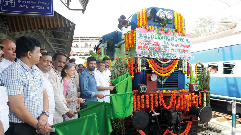 MP Pratap Simha flags off extension of Kacheguda Express from city