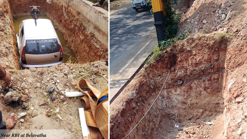 Driver injured as car falls into pit reportedly dug by Railways
