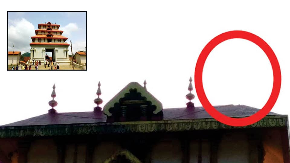 Bhagamandala Temple ‘Kalasha’ falls off after lightning strike