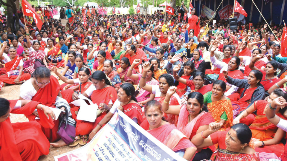 Hundreds of Anganwadi and ASHA workers stage protest near DC office