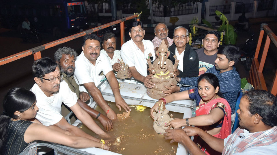 Public immerse Ganesha idols  in Mobile Immersion Tanks