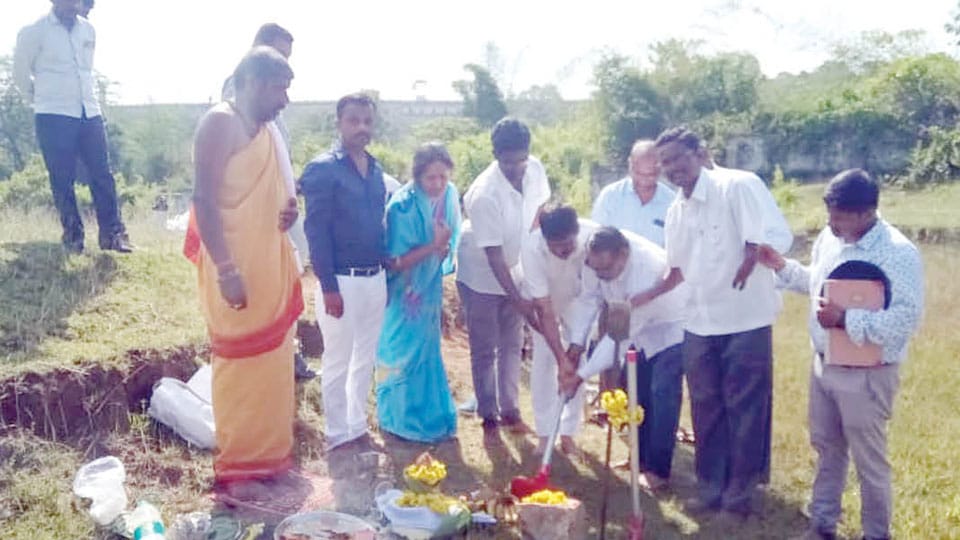 Bhoomi Puja for fish cultivation pond at Harangi